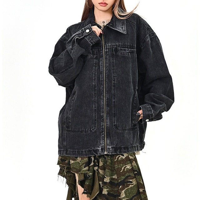 ジップアップワークストリートデニムジャケット 2col   R01539