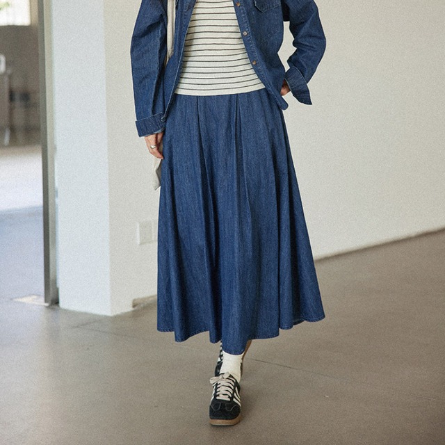 denim long skirt　J00487
