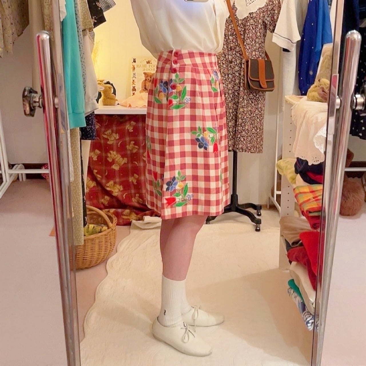 Laura Ashley / flower check flare skirt