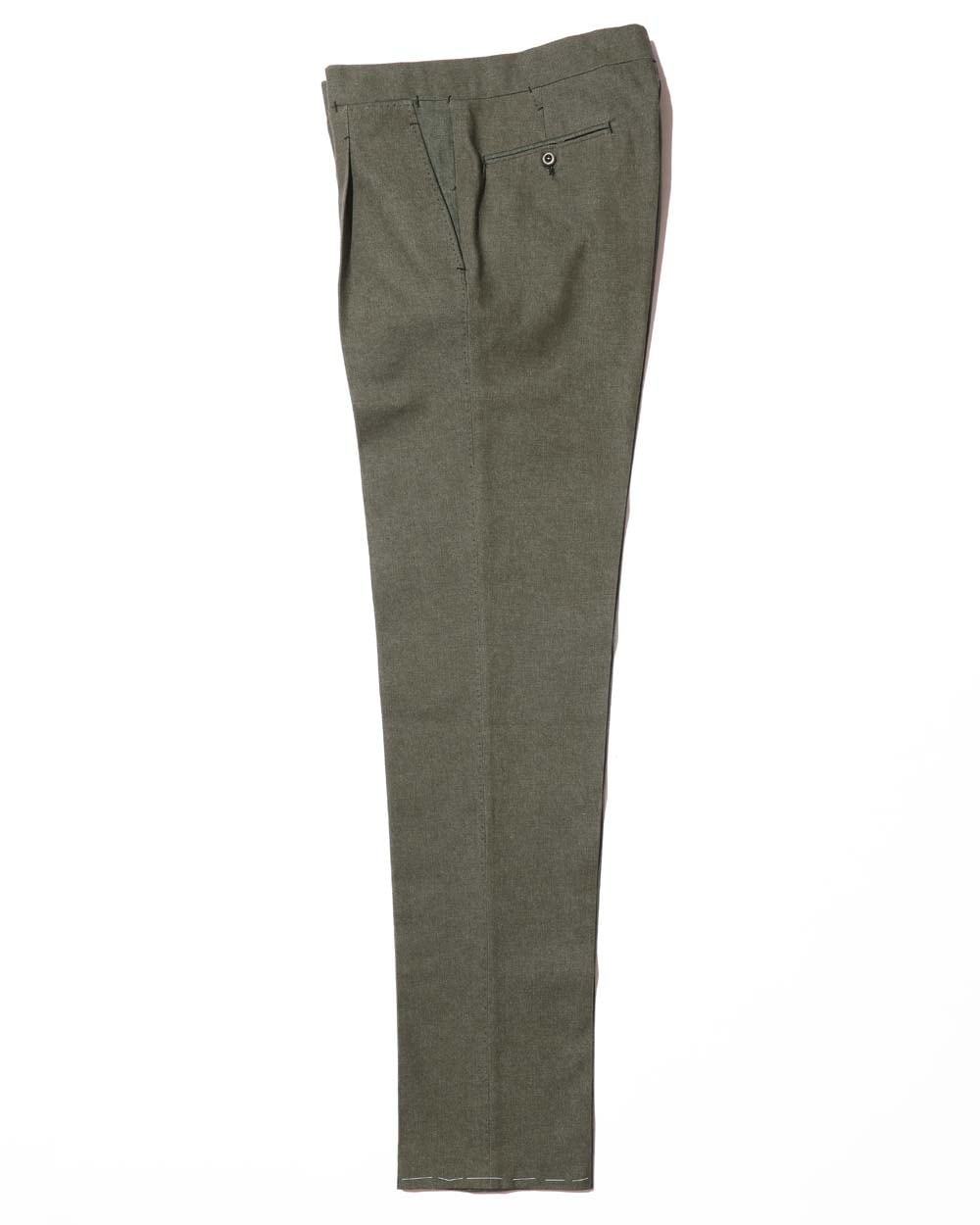 AMBROSI 1プリーツ 11.4oz グリーンデニムトラウザーズ(DRAPERS)