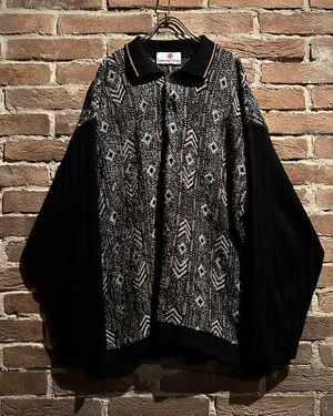 【Caka act3】Geometric Pattern Vintage Knit Polo