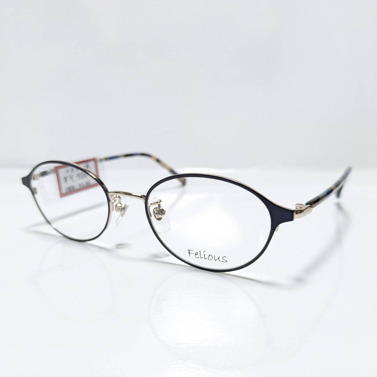 【Felious】オーバルコンビフレーム ネイビー・ゴールド