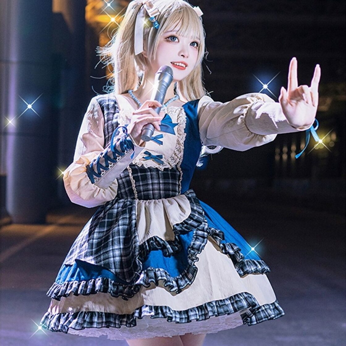 人気商品 ゴシック風 ロングドレス 2色展開 レースアップデザイン 