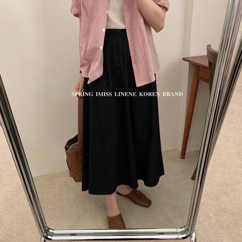 ブラックスカート サマーウェスト薄手プリーツAライン 夏物 ビッグFスモールZ韓国38792390709