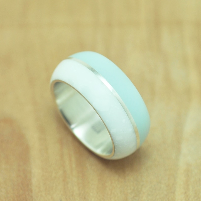 Birth room ring #11 / color Iceblue＆Whitemarble / Resin Silver 