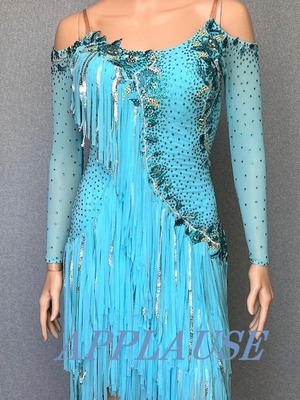 【新着】社交ダンス ドレス　ラテンドレス　ホリゾンブルー　　M～L　LA-23-7　デモ・競技用ドレス　発表会衣装　パーティドレス　ワンピース　舞台衣装