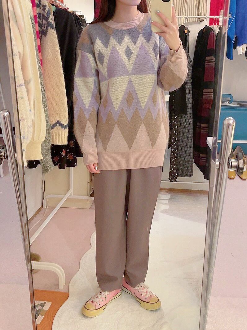 pastel argyle big knit sweater