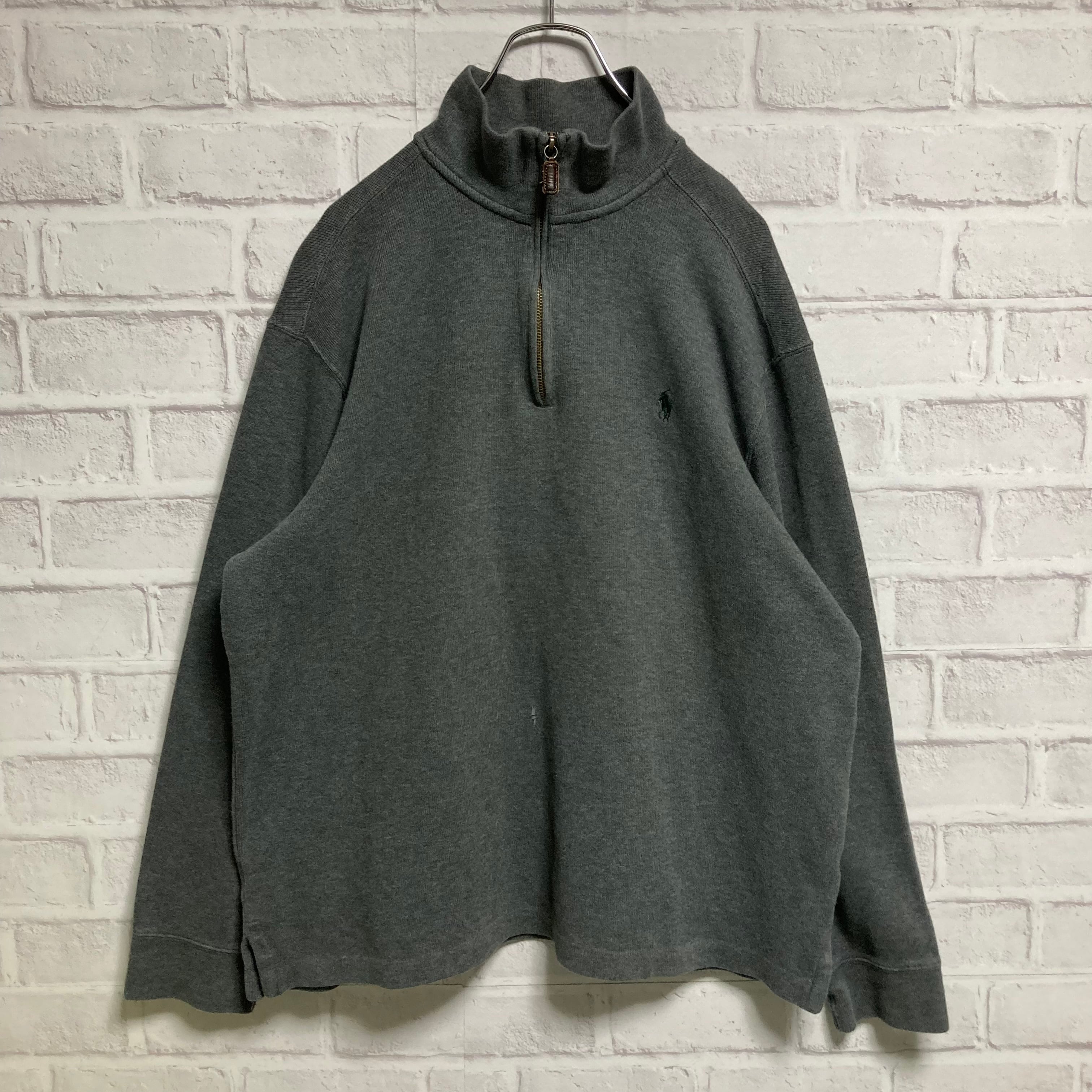 【 Polo by Ralph Lauren】 Halfzip Sweat L ポロ ラルフローレン ハーフジップ スウェット グレー 胸ロゴ  刺繍ロゴ ポニーロゴ 緑ポニー ゆるだぼ ビッグシルエット アメリカ 古着