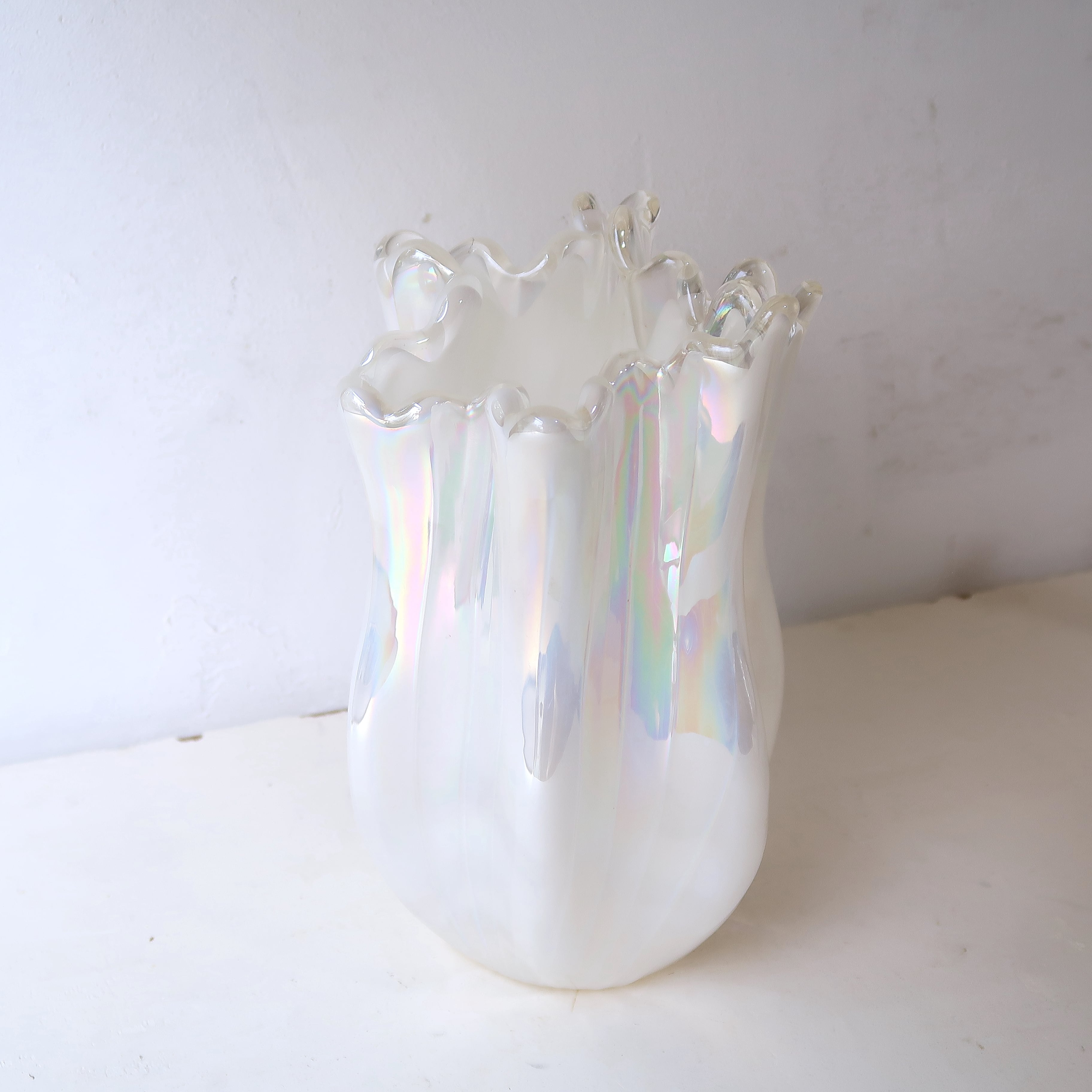 手作り一品もの花瓶白色高級感オーロラ