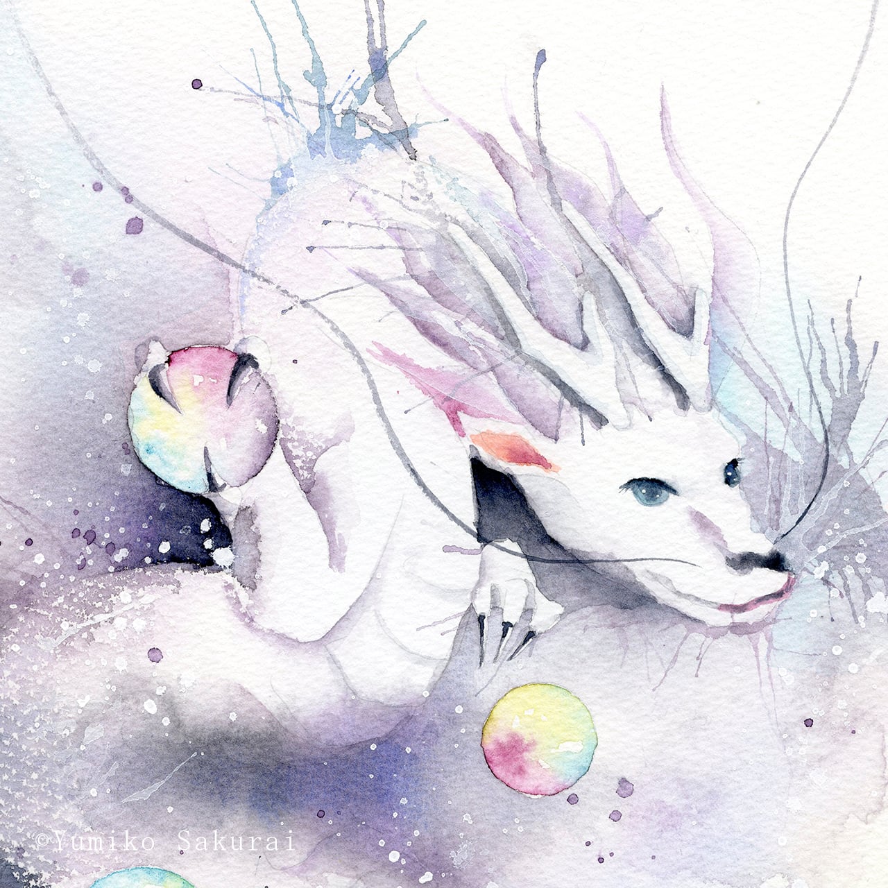 ❀純粋なる白龍様❀flowerヒーリング 龍神の絵 『 白龍 』 複製画 中サイズ 白龍の絵 | 幸せの水彩画
