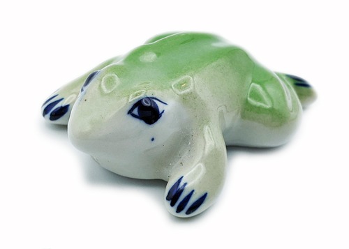 浮き玉オブジェ　陶器切れ長目の蛙　グリーン