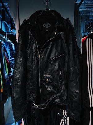 【D4C】special vintage total stitch buffalo leather loose double riders jacket