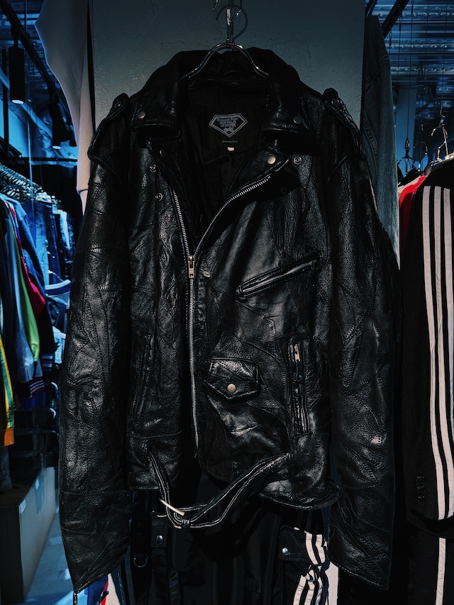 【D4C】special vintage total stitch buffalo leather loose double riders jacket