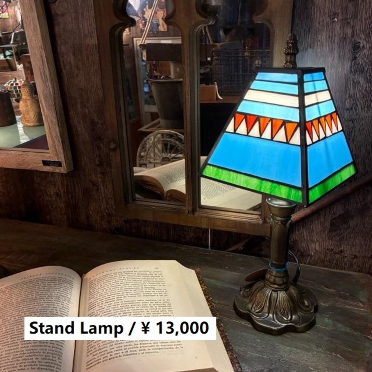 TOPANGA　Lighting　ステンドグラステーブルランプ　ジオメトリック　ブルー　幾何学　ガラスランプ　スタンドランプ　ナイトランプ　玄関　寝室