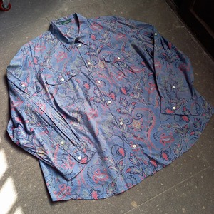 LAUREN リップストップ ペイズリー柄シャツ used [102064]