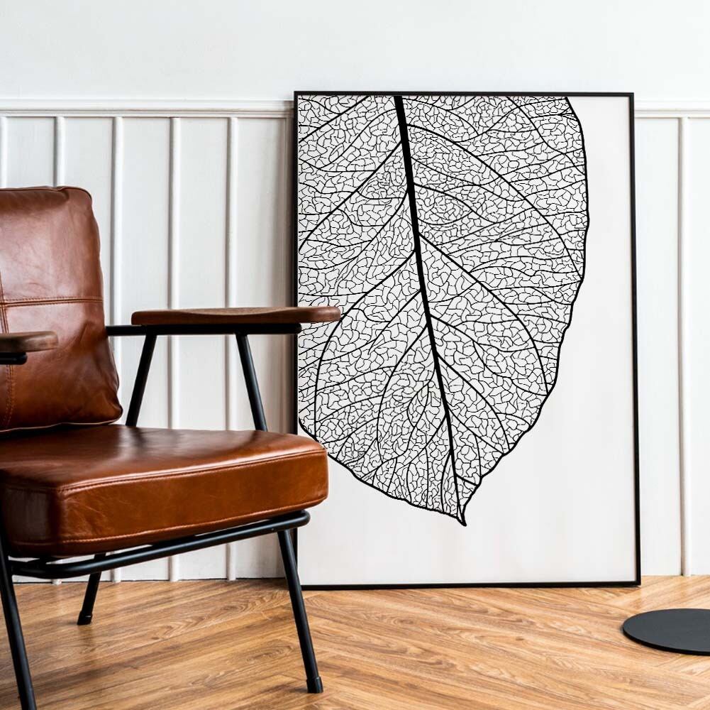 リーフスケルトン モノクロアートポスター - 繊細で美しいボタニカル
