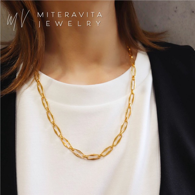 金属アレルギー対応 ネックレス サージカルステンレス クリップチェーン ロンブスレクタングルチェーン 49cm ゴールド K18 つけっぱなし 変色しない 錆びない【N250】