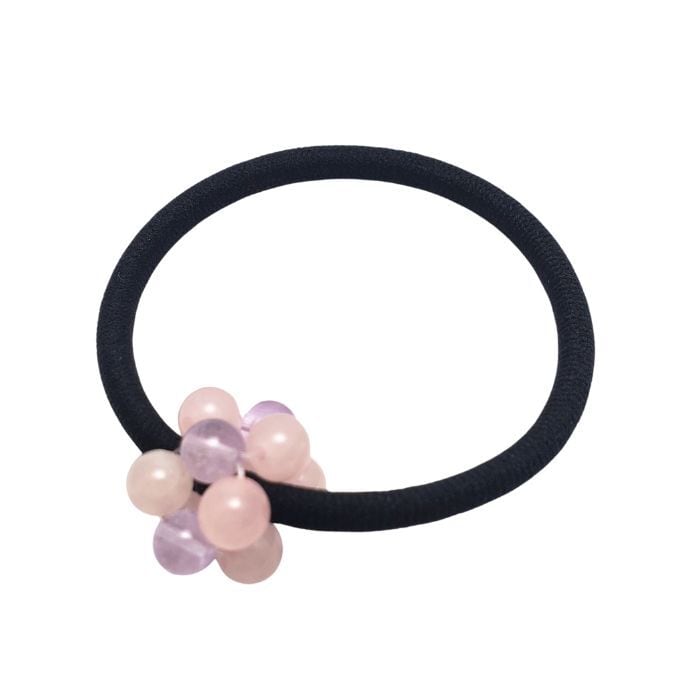 ヘアゴム ローズクォーツ ラベンダーアメジスト パワーストーン 恋愛運 髪飾り アクセサリー 紫 ピンク 黒ゴム ハンドメイド シンプル かわいい 誕生日プレゼント ギフト 送料無料