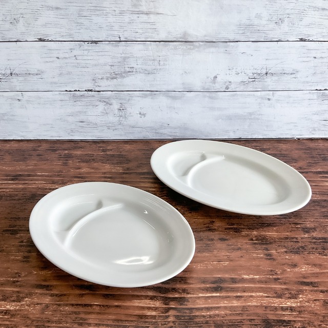 餃子２人皿【特価】白中華仕切り小判皿10in【B品】L260×S184×H27【日本製】アウトレット