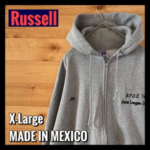 【Russell】刺繍ロゴ フルジップ ジップアップパーカー XL オーバーサイズ ゆるだぼ アメリカ古着