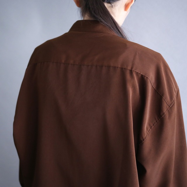 "刺繍" grid pattern fly-front minimal design loose band-collar shirt