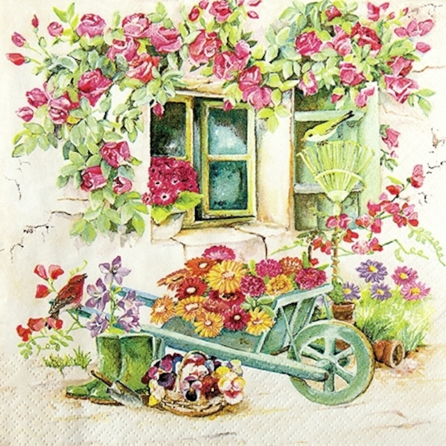 【Home Fashion】バラ売り2枚 ランチサイズ ペーパーナプキン Backyard Garden マルチカラー