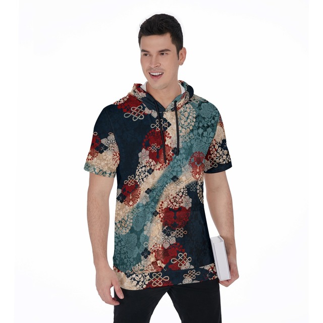 和紋様装飾　藍　ユニセックス　Tシャツパーカー