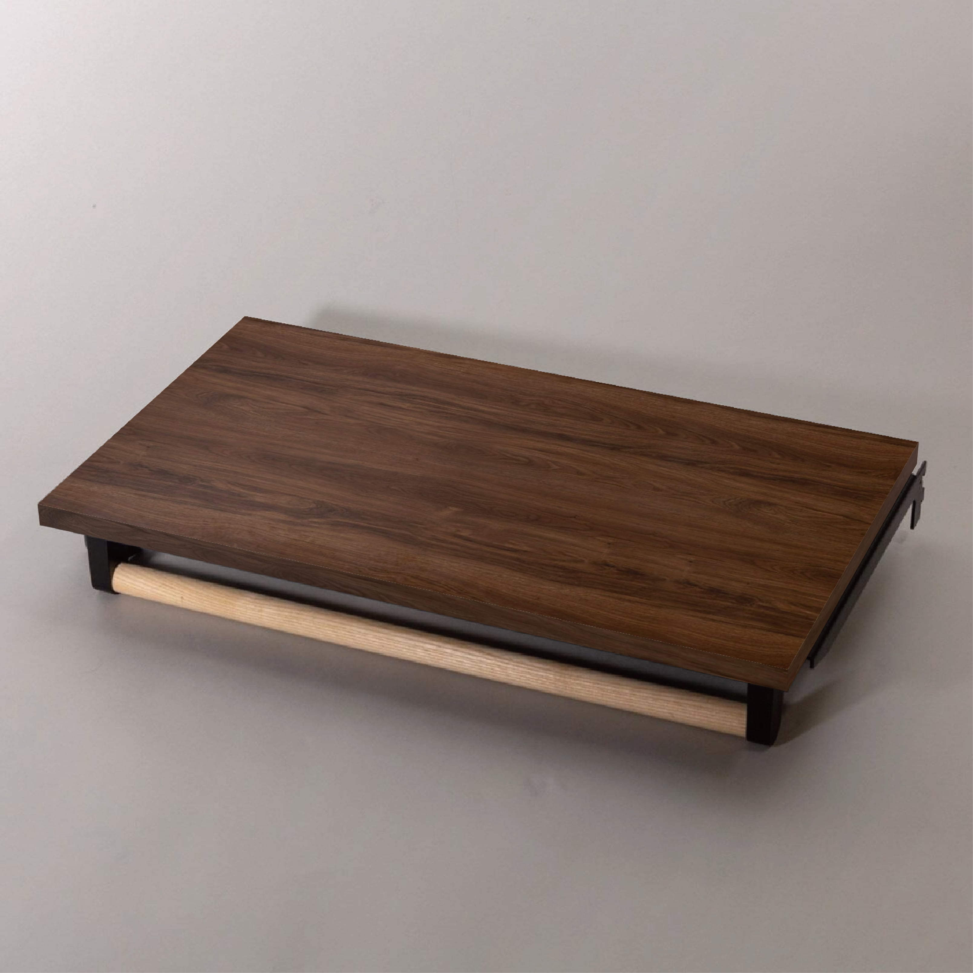 ブラケット付棚板+木製パイプ横ハンガー・木目・W700タイプ