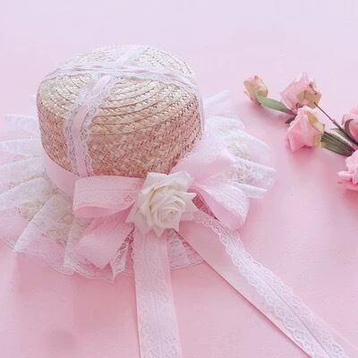 5カラー】リボン 麦わら 帽子 ハット カメリア 小物 ガーリー 花 薔薇