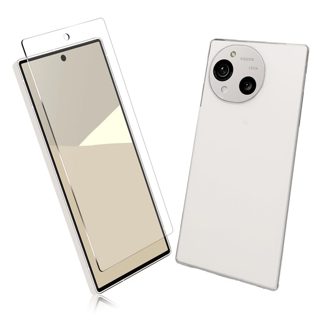 【1+1枚セット】1枚 FOR AQUOS R10 用のガラスフィルム + 1枚 FOR AQUOS R10 用の保護カバー透明 保護 TPU ソフト シリコンケース 強化ガラス / 硬度9H / 撥油性/保護フィルム PCduoduo