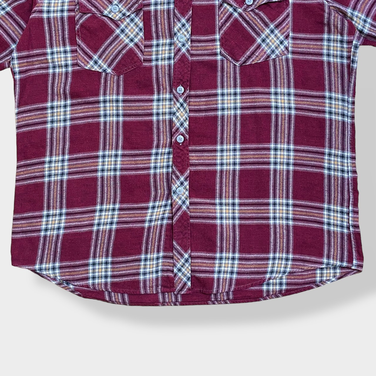 【retro fit】コットン フランネルシャツ ネルシャツ 長袖 チェック柄 カジュアルシャツ XL ビッグサイズ バーガンディ US古着