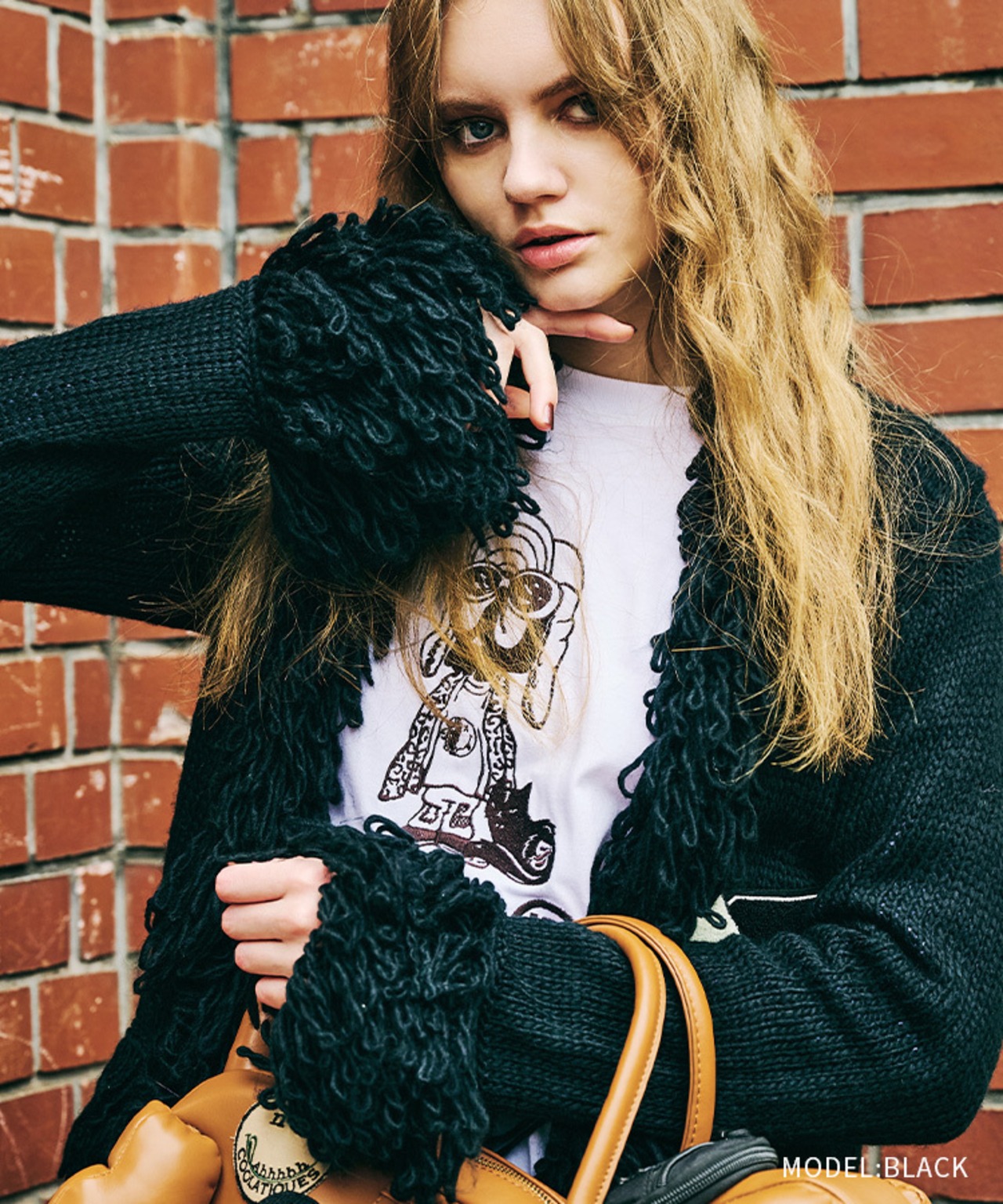 フラッグCロゴフリンジカーディガン (BLACK) CQ-47115