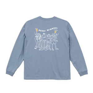 【NEW】"BEER! WINNER!" ロングTシャツ（アシッドブルー）ビッグシルエット