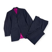 上下 イギリス製 OZ WALD BOATENG オズワルドボーテング セットアップ ストライプ テーラードジャケット スラックス スーツ /ネイビー メンズ