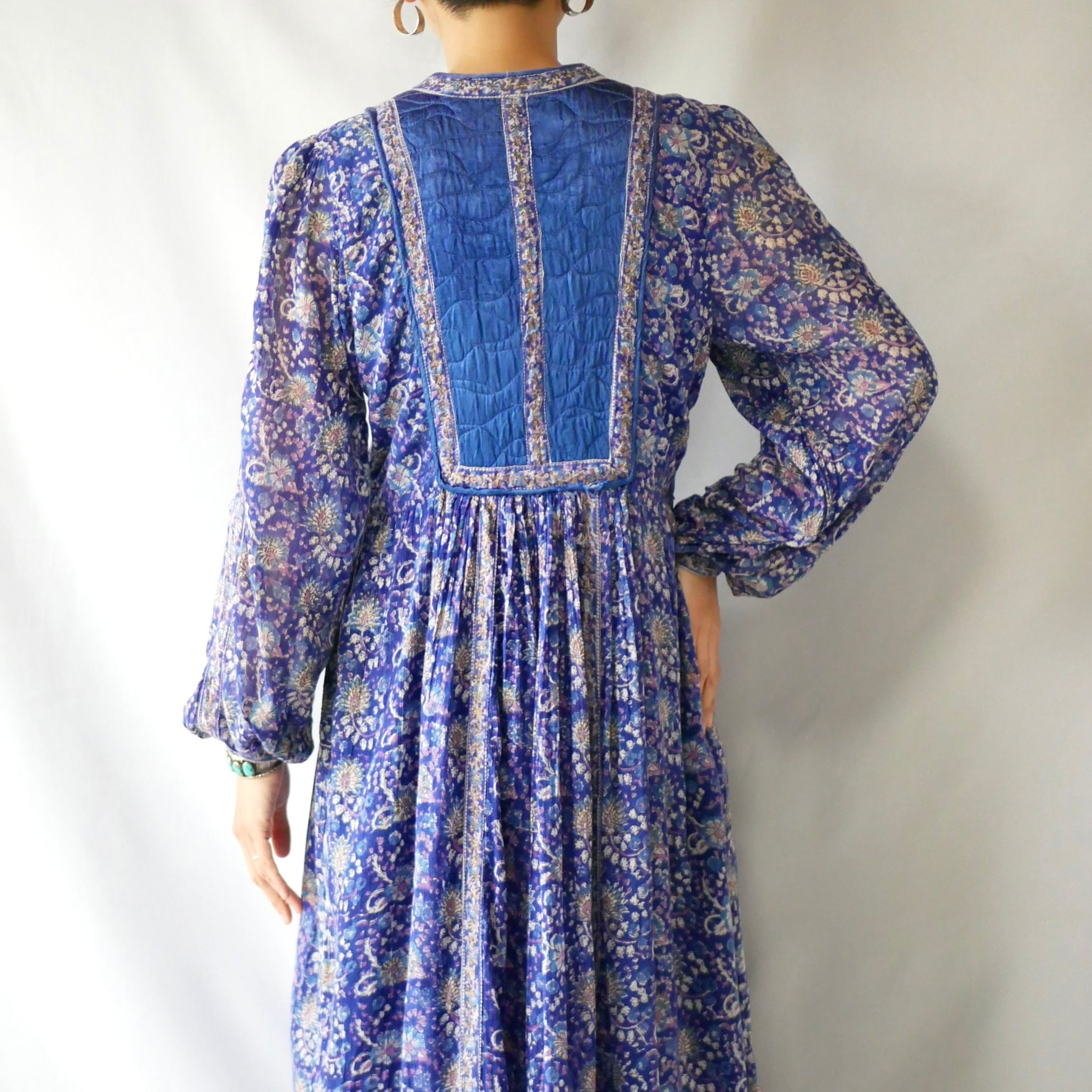70s Four Seasons indian cotton blue purple onepiece ヴィンテージ