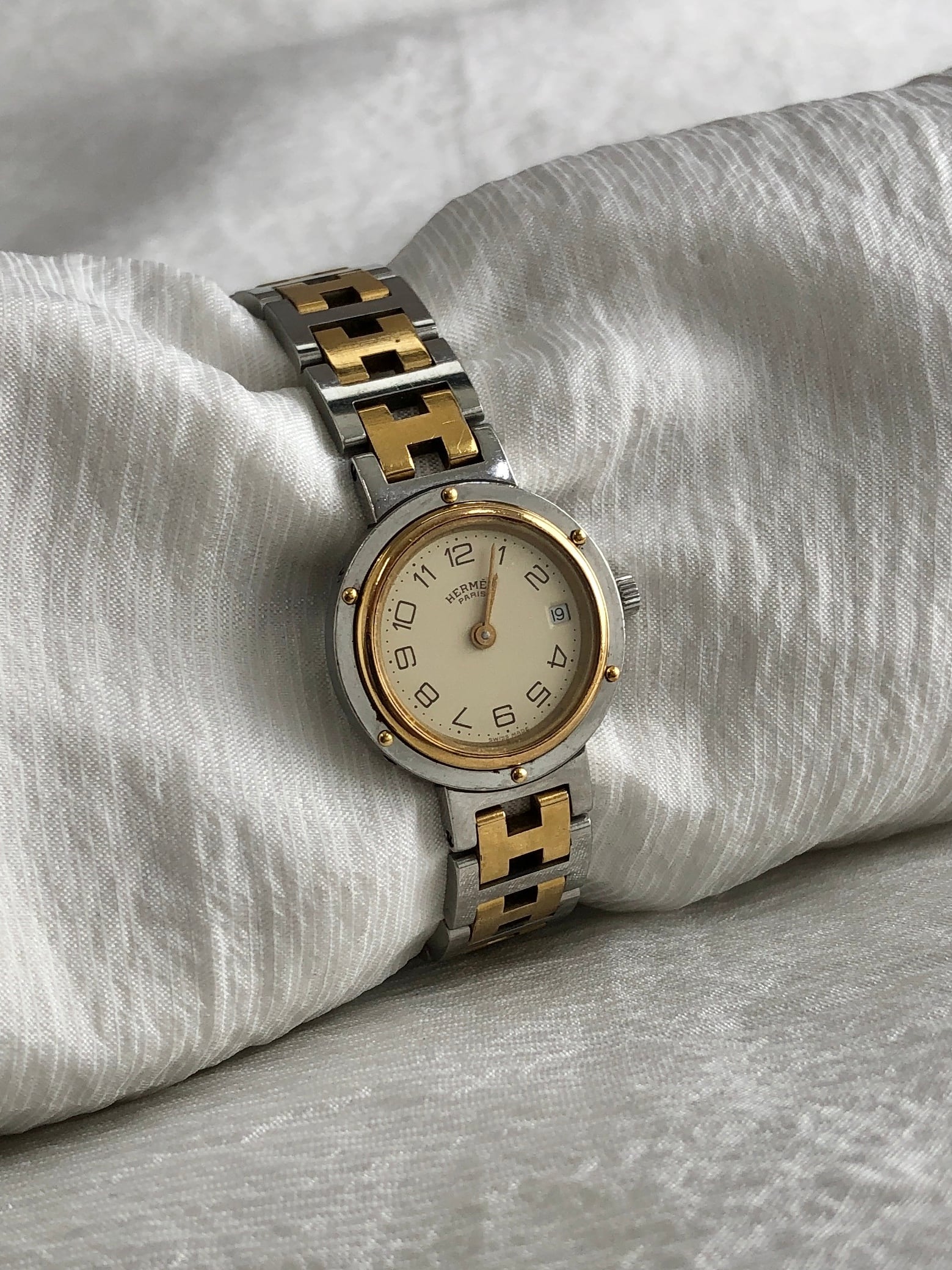 HERMES エルメス 腕時計 シルバー ゴールド ステンレススチール クウォーツ クリッパー vintage ヴィンテージ オールド 8nv65a