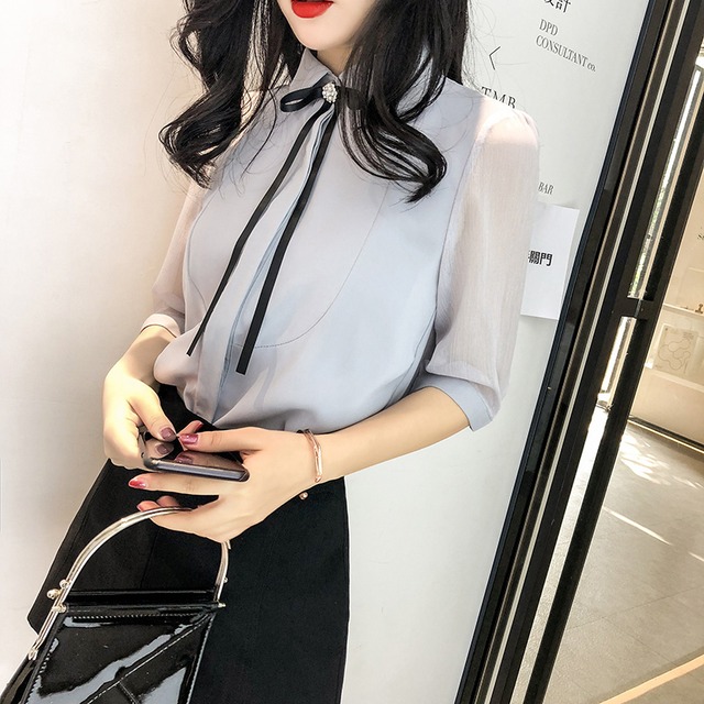 ブラウス レディース シアーシャツ レディース シャツ ブラウス 半袖 シースルー トップス ボウタイ 襟付き 無地 シアー感 肌見せ 大人可愛い フォーマル フェミニン こなれ感 きれいめ 韓国 エレガント 結婚式 二次会 お呼ばれ お出かけ 通勤 オフィス デート 女子会