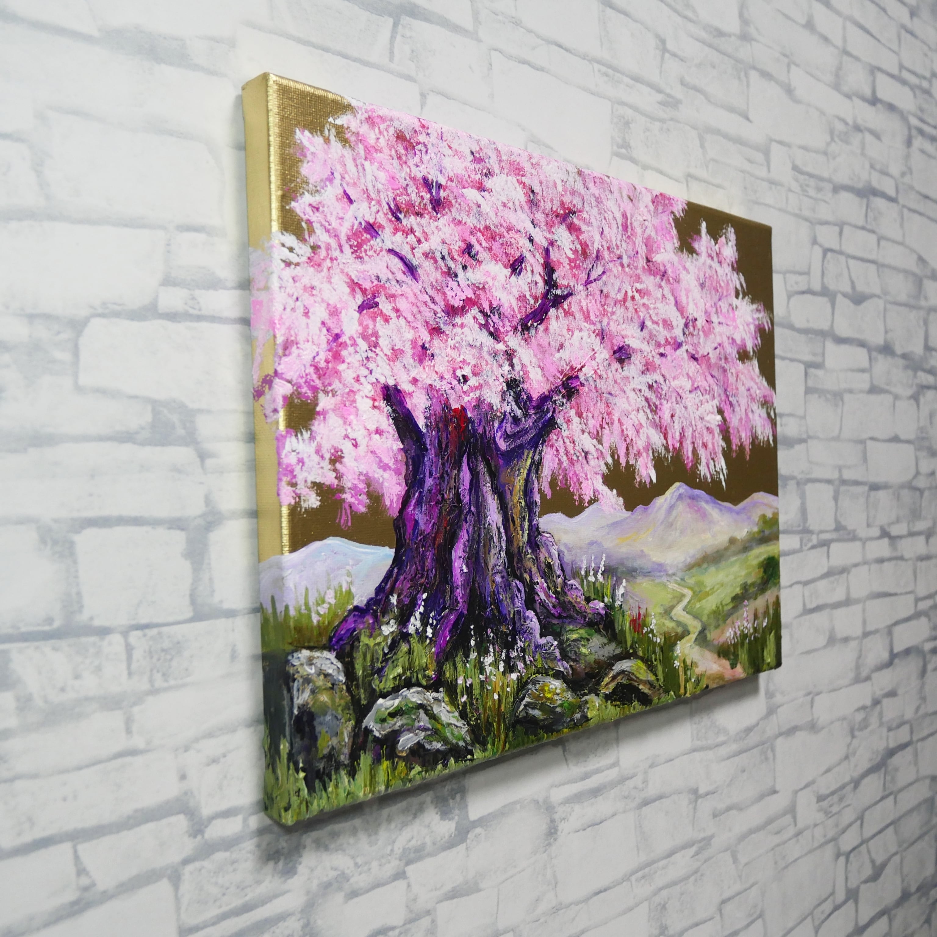 油絵 原画【千年の桜】春の風景画・桜の絵｜インテリア・絵画