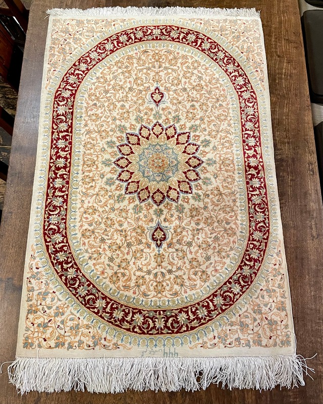 Iran Vintage ペルシャ絨毯 シルク 手織 ナイン カーペット ラグ 