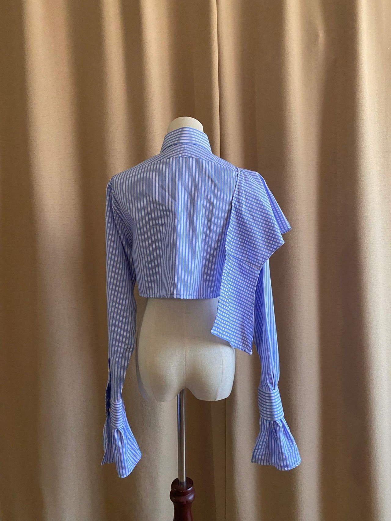 blue stripe frill remake shirt-3960-1
