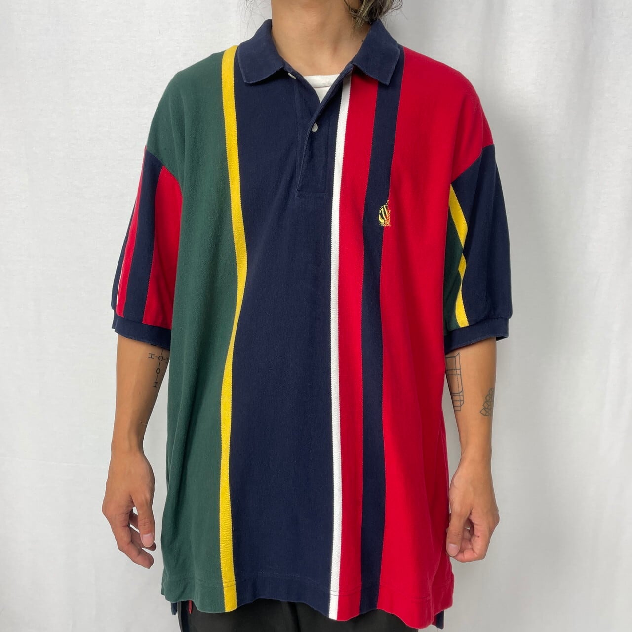 90年代 NAUTICA ノーティカ ゴルフ ワンポイント刺繍 ボーダー 