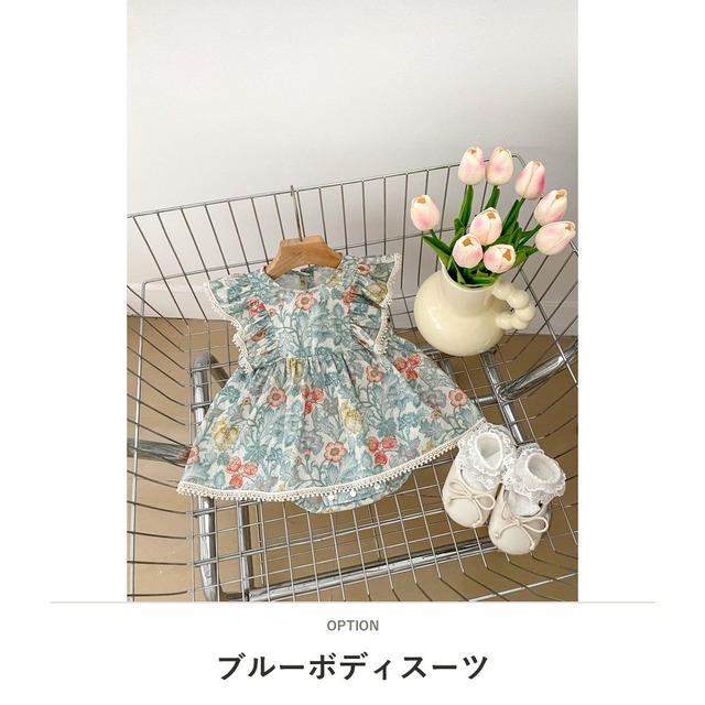 【BABY】幻想的フラワーフリル袖ワンピースロンパース - 2