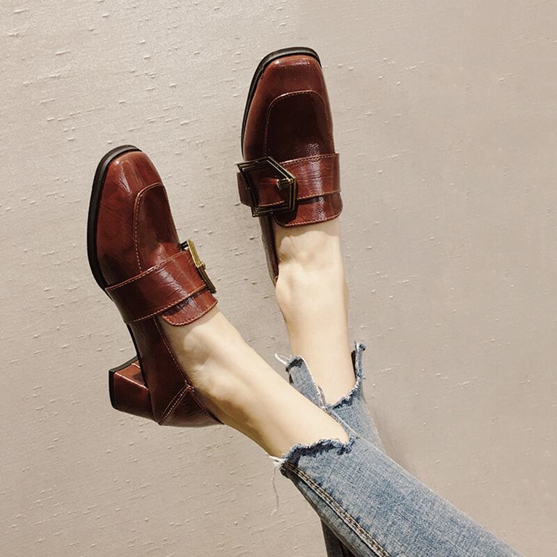 ヒールレザー 靴 シューズ ハイヒール スクウェア フェイクシューズ40105510503