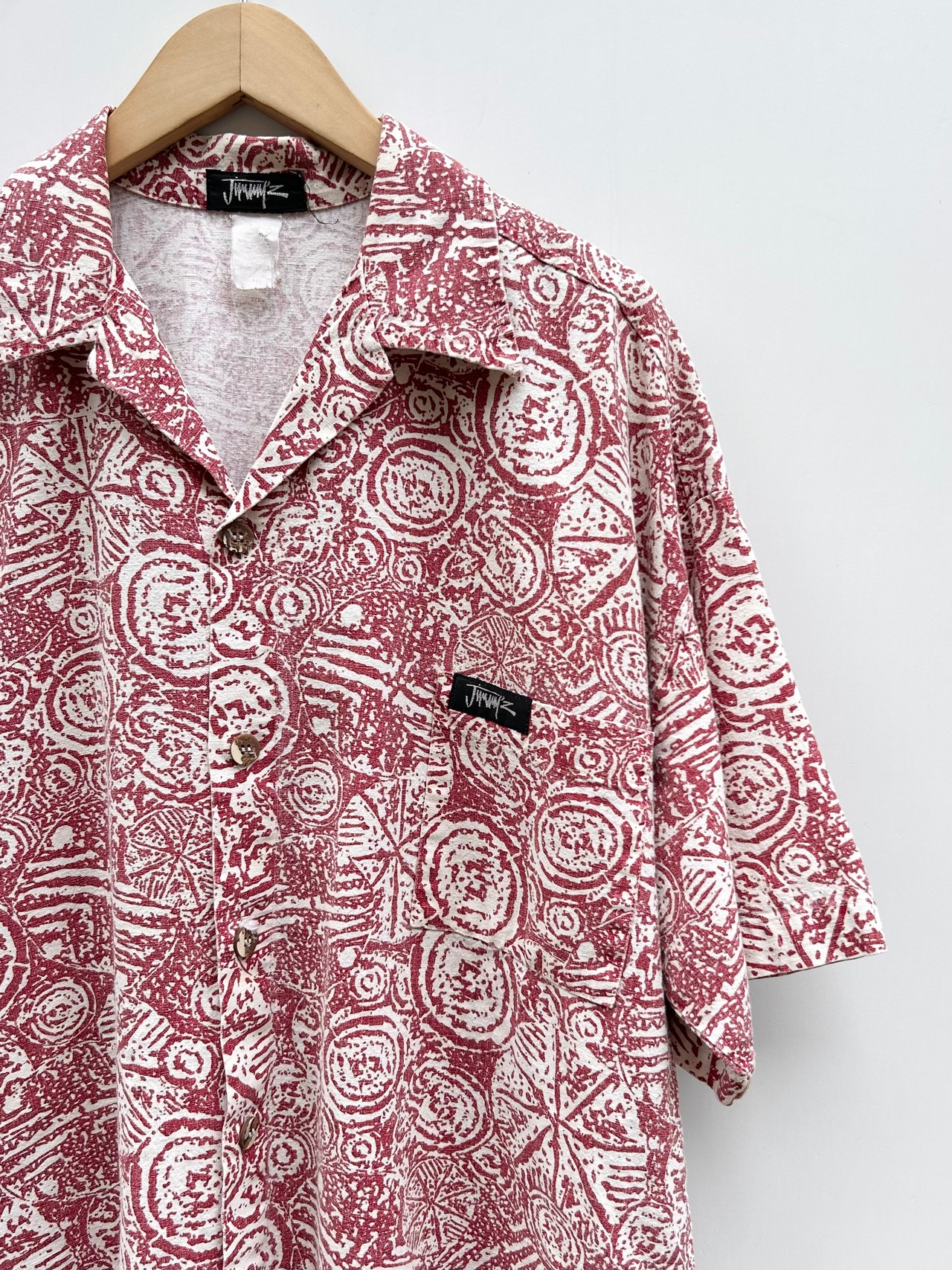 80s JIMMY'Z S/S OPEN COLLAR SHIRT MADE IN USA Size L