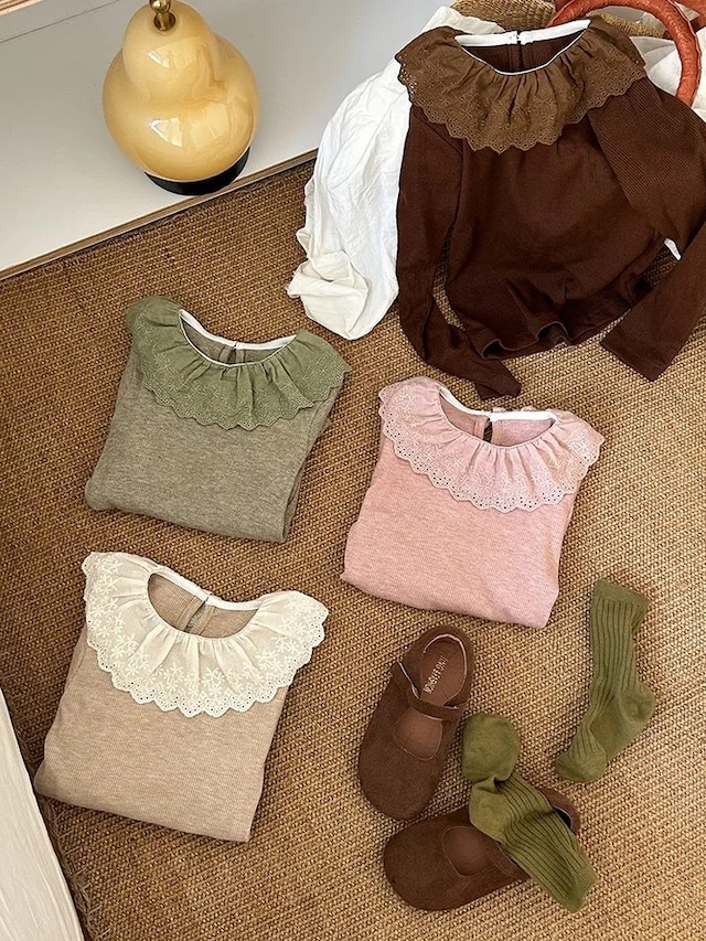 【取寄】使い勝手抜群なレースフリルカラーリブトップス