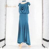 社交ダンス 衣装 チャコット Chacott ROYAL DANCE ブルー系 グリーン系 緑 青 レース パーティ 発表会 ドレープ 上品 高級感 スカート ワンピース風 練習用 舞台衣装 演奏会 発表会衣装 フォーマル ダンス衣装 レディース 伸縮素材 きれいめ エレガント レッスン Mサイズ ロング丈イベント衣装 おしゃれ