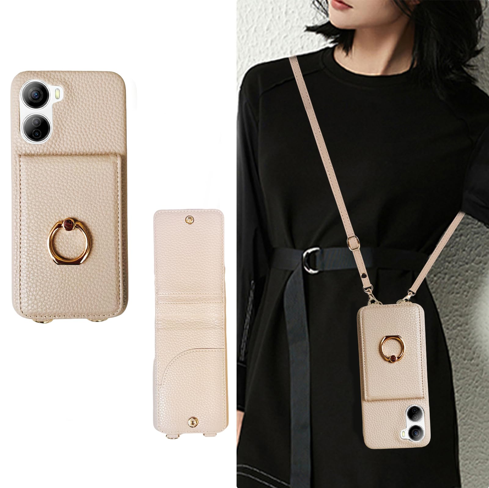 for libero 5g iv 用 ケース ショルダー 可愛い リベロ5g iv リベロ5g4 用 薄型 かわいい スマホケース ストラップ 携帯 背面手帳型 斜めかけ 肩掛け 首掛け 紐付き 韓国 軽量 カード収納 ショルダーケース おしゃれ 2way 杏色