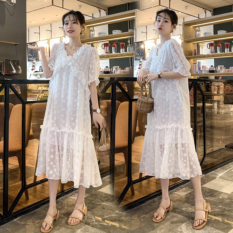 【新作】【送料無料】 マタニティウェア2020夏バージョンの新しいファッションVネックステッチルーズプラスサイズのマタニティドレス、木製の耳-アリババ 大きめサイズ サマー 夏物 expec263980382300