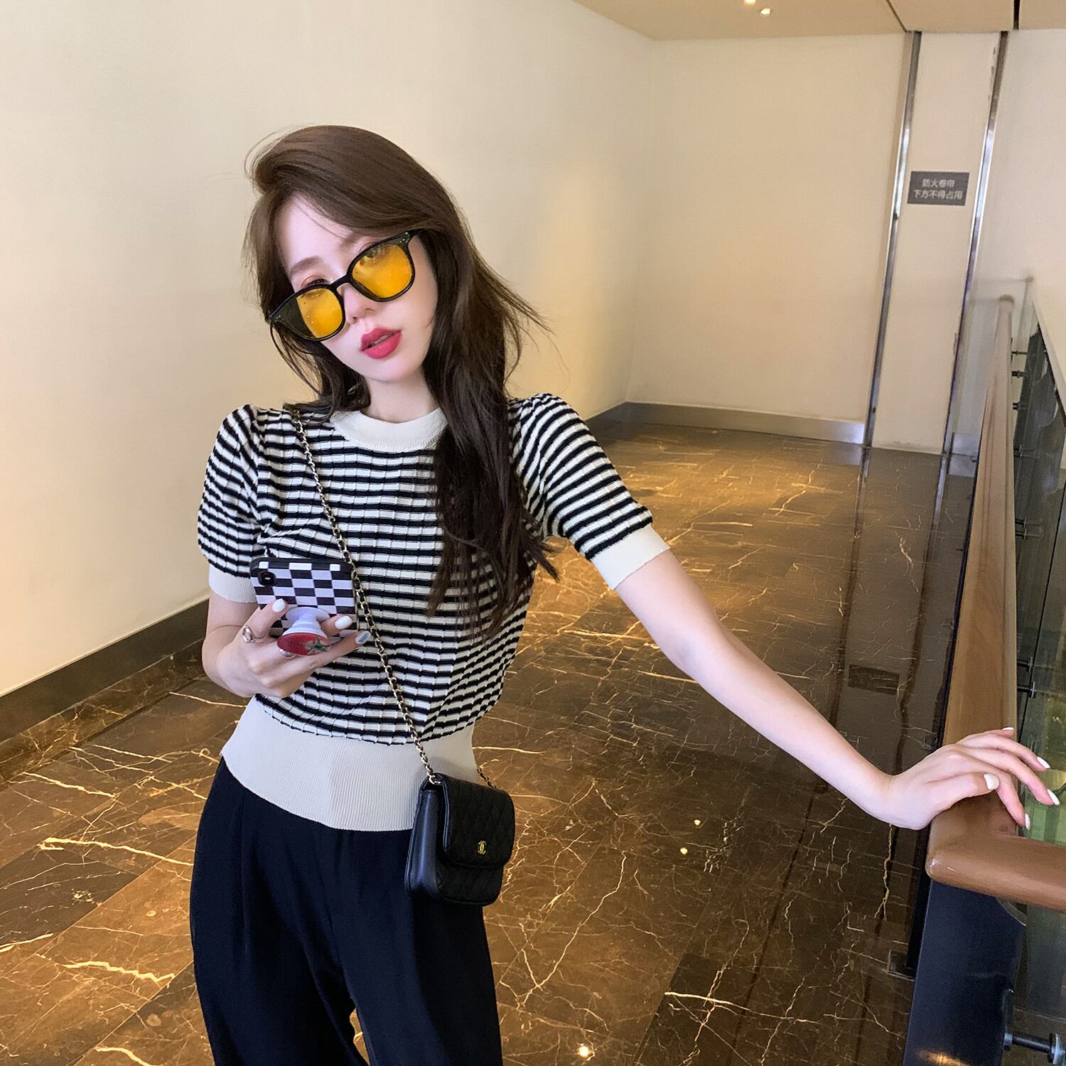 サマーショートストライプセーター ウェストトップス 夏物 6Du_Shop_Women76009019722