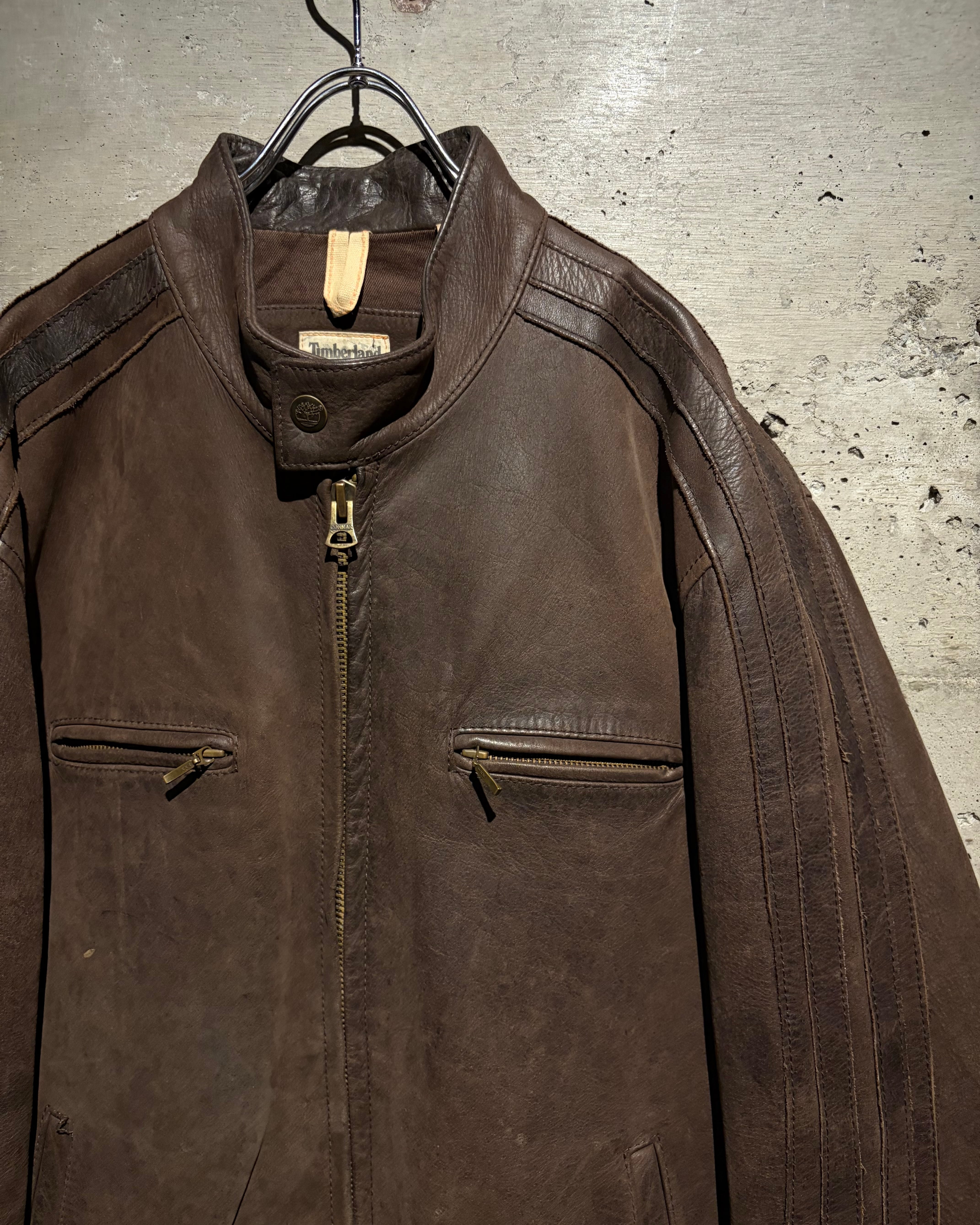 Caka】“Timberland” Vintage Single Riders Type Leather Jacket